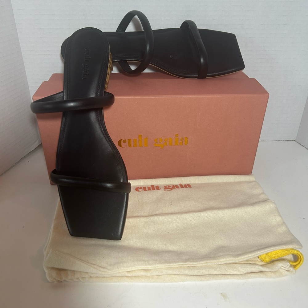 New Cult Gaia Women's Liz Leather Bamboo Heel Sandals  Black Size 41.5 - Picture 11 of 15
